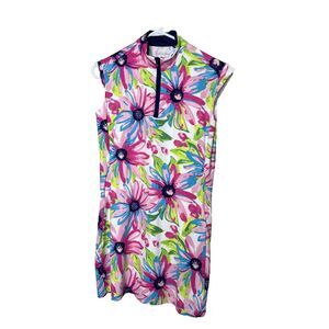 SanSoleil Dress Size M Pink Floral 1/4 Zip SolStyle Ice Golf Dress UV 50